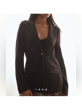 Anthropologie Maeve Black Single-Button Cotton Knit Blazer Medium